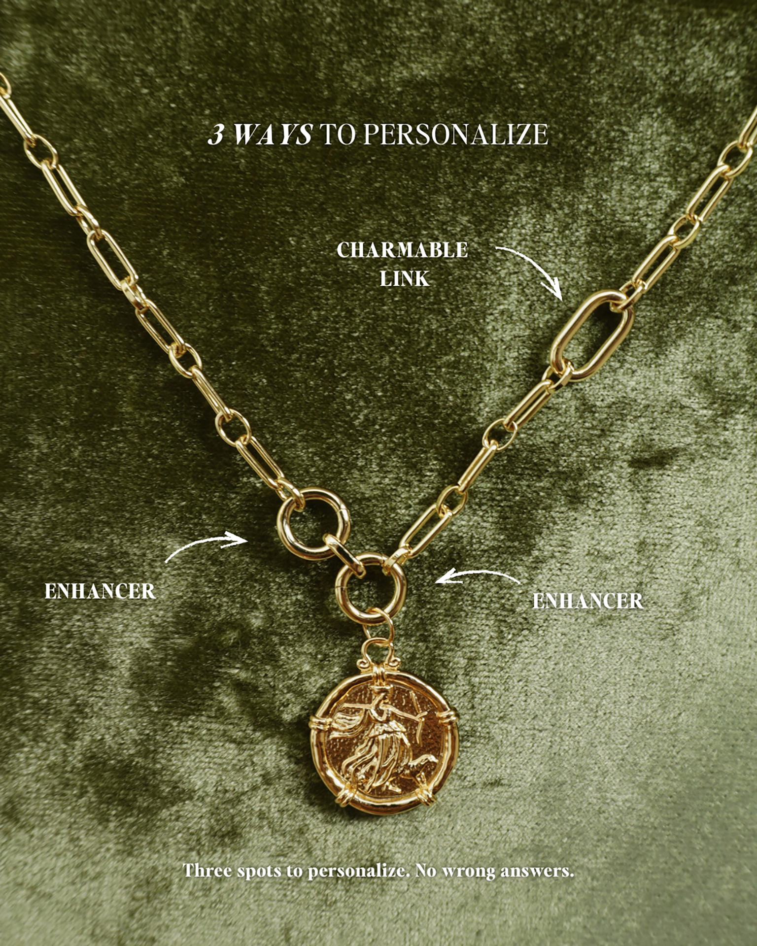 Personalize the Renata chain necklace in 3 ways: with enhancers and a charmable link! Necklace shown in gold.