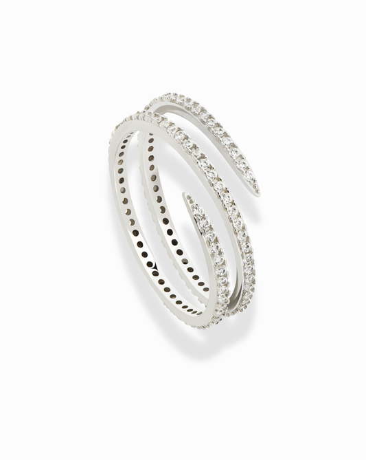 Elegant spiral ring jewelry. Greer Pave Ring featuring shimmering diamond accents. Modern jewelry for special occasions.