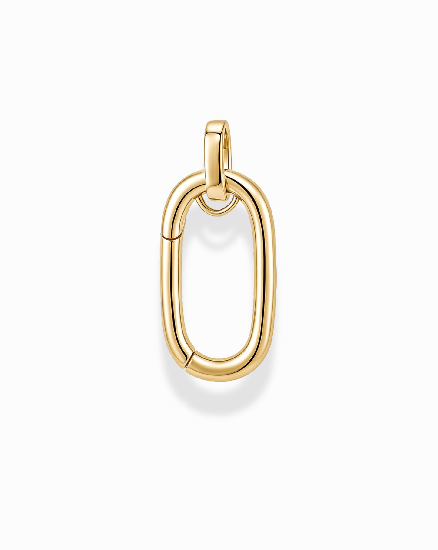 The Mod + Jo Pip Charm Enhancer is a 14k gold, oval-shaped pendant featuring a smooth, polished surface and a small loop at the top for attaching to a chain, displayed on a plain white background.