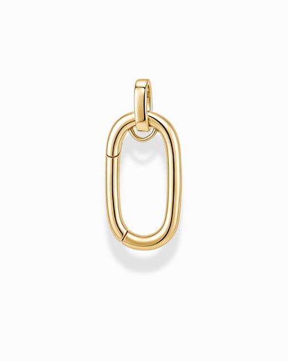 The Mod + Jo Pip Charm Enhancer is a 14k gold, oval-shaped pendant featuring a smooth, polished surface and a small loop at the top for attaching to a chain, displayed on a plain white background.