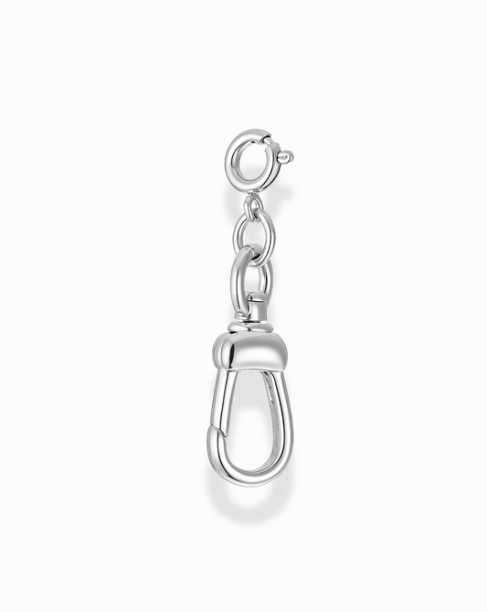 Silver watch clasp charm enhancer clip on a white background