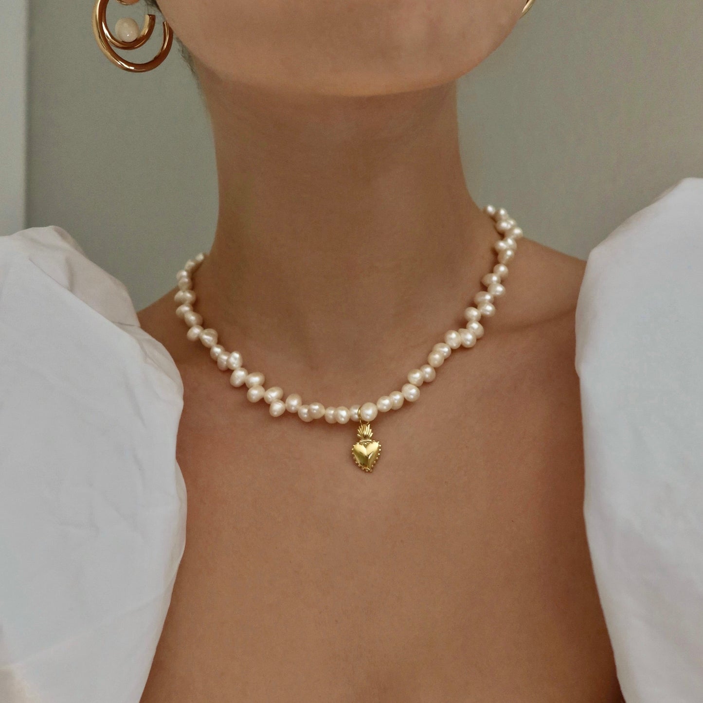 Sacred Heart Pearl Necklace