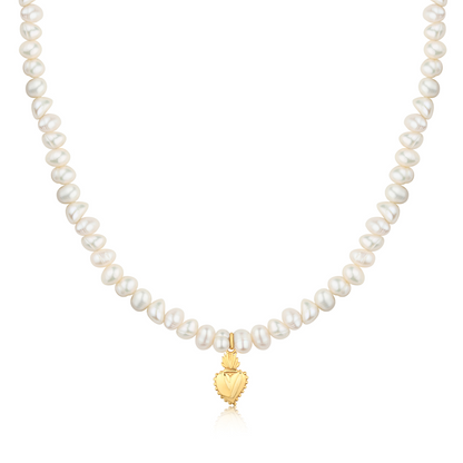 Sacred Heart Pearl Necklace